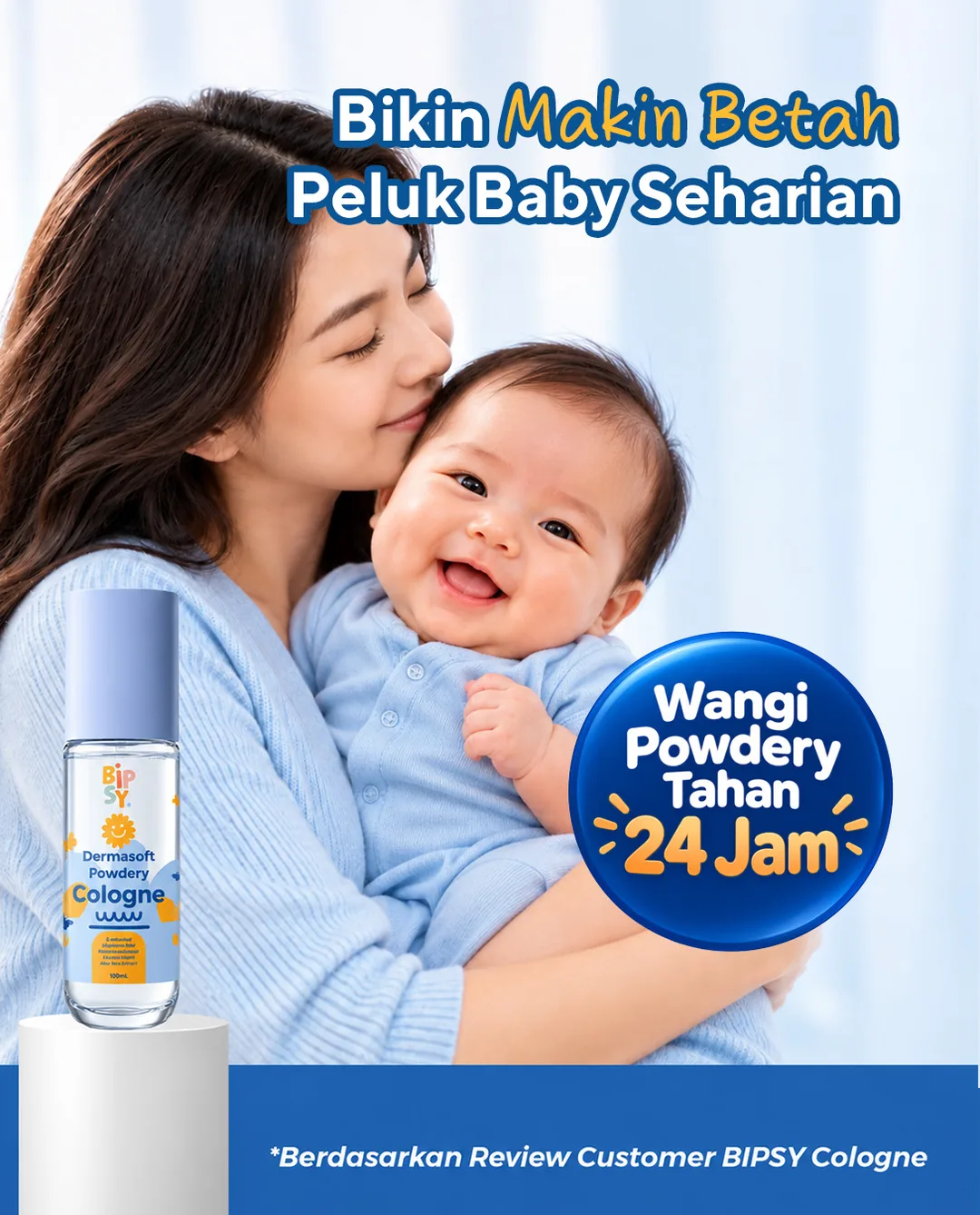 Bunda memeluk si kecil yang memakai BIPSY Cologne