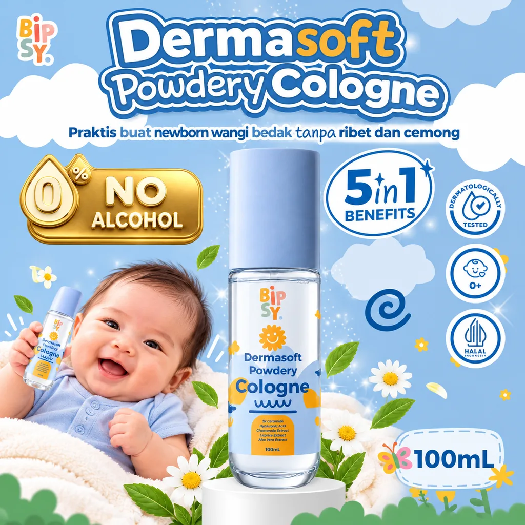 BIPSY Dermasoft Powdery Cologne 100 mL, 0% alkohol